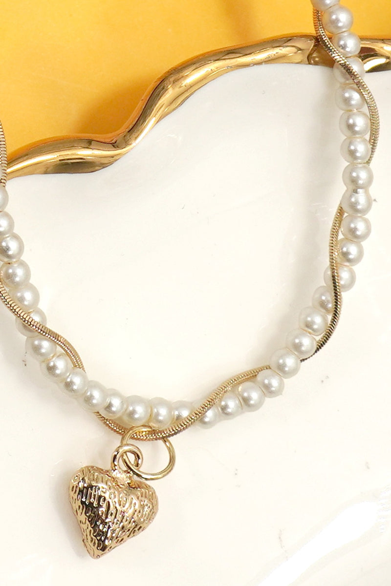 Twisted Pearl & Gold Heart Necklace | 40NK9717 – JOSSLYN by Wall