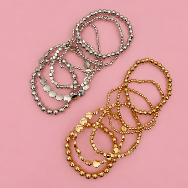 MULTI BALL CHAIN BEAD MIX STRETCHABLE BRACELET | 40B5129