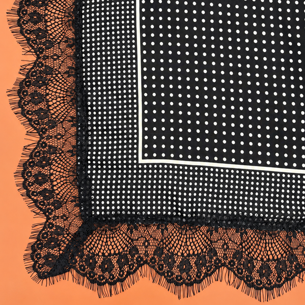 Patterned Silk-Feel Lace Trim Square Scarf | 40SC774