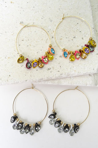 WIRE HOOP WITH RHINESTONE EARRINGS | 250339858