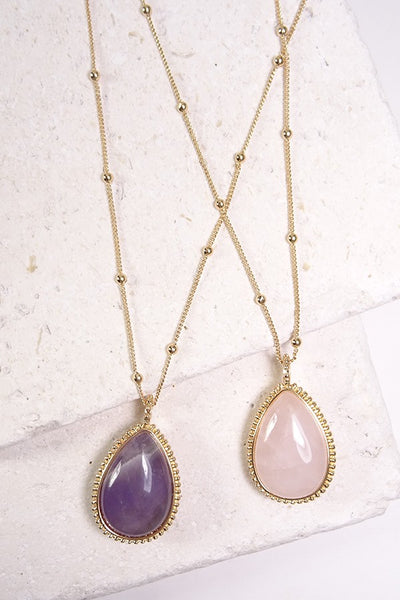 DOUBLE SIDED NATURAL STONE PENDANT NECKLACE | 470118928