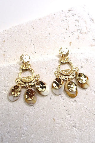 METAL CHANDELIER EAR WITH MARBLE OVAL CHARMS | 260394858