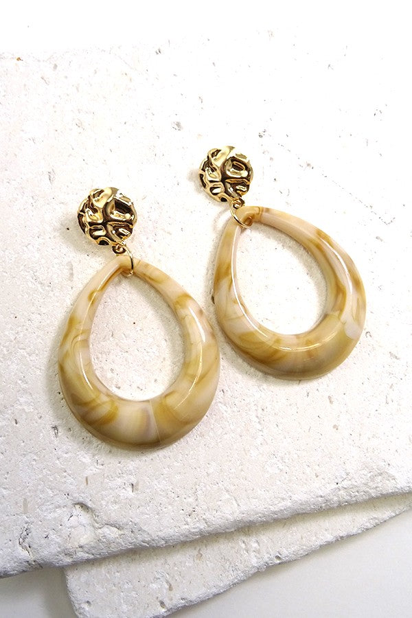 LARGE MARBLE TEARDROP EAR ON POST BACK | 260394897