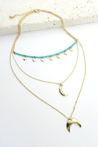 BEADED MULTI LAYERED MOON PENDANT NECK | 600120059028