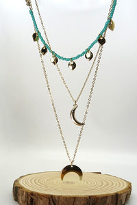 BEADED MULTI LAYERED MOON PENDANT NECK | 600120059028