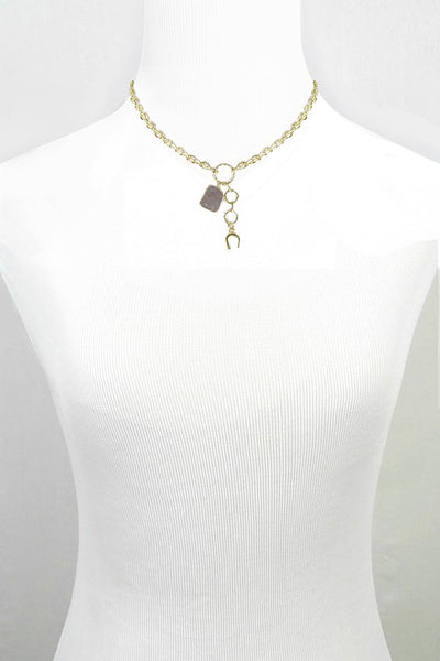 GREY STONE HORSESHOE DROP CHAIN NECK | 31017084