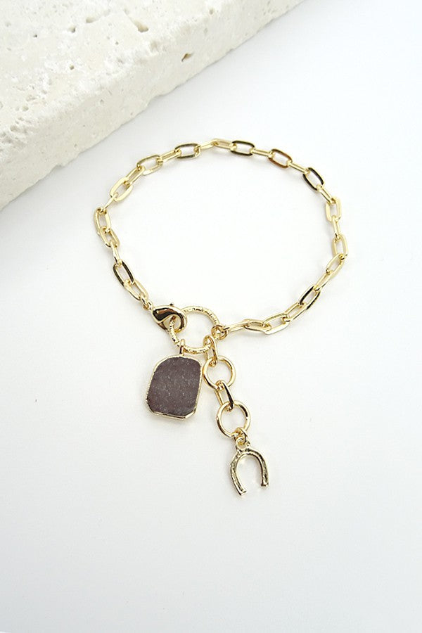 GREY STONE HORSESHOE DROP CHAIN BRACELET | 310470002