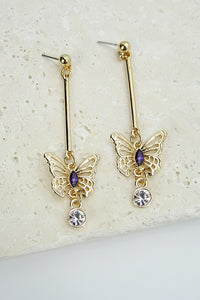 BUTTERFLY DROP PURPLE STONE EAR | 470313470