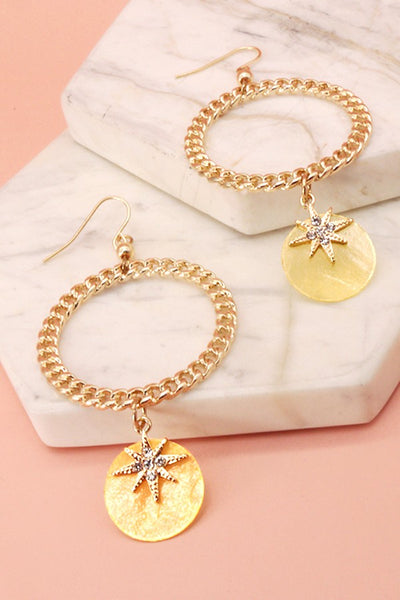 CIRCLE CHUNKY CHAIN SHELL DROP EAR | 31E8037