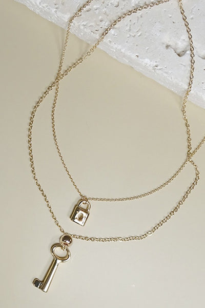 Double layer lock & key necklace| 31017140