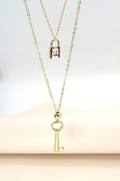 Double layer lock & key necklace| 31017140