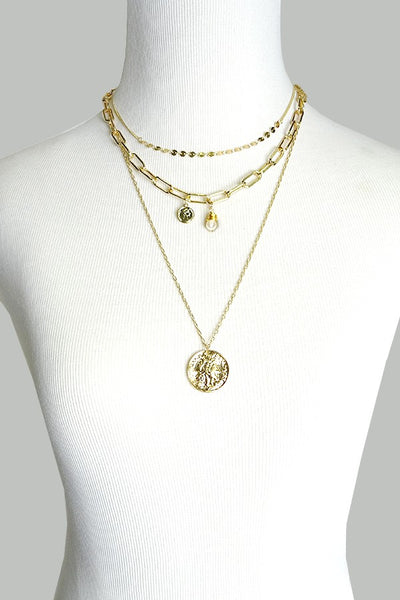 3 LAYER LINK CHAIN COIN PENDANT NECK | 25N60049