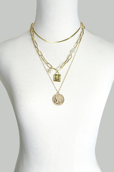 3 LAYER SNAKE LINK CHAIN COIN PENDANT NECK | 25N60017