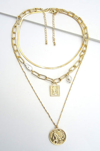 3 LAYER SNAKE LINK CHAIN COIN PENDANT NECK | 25N60017