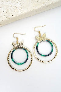 BUTTERFLY GREEN MARBLE CIRCLE EARRING | 31E8061