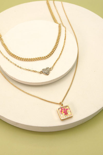 FLOWER, HEART CHUNKY CHAIN LAYER NECK | 31N7143
