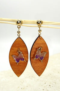 WOOD BUTTERFLY CHARM DROP EAR | 31E8017