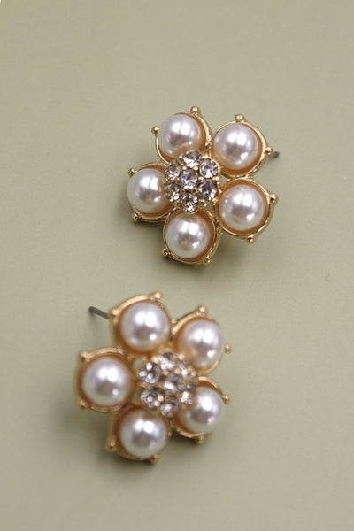 PEARL RHINESTONE FLOWER STUD EARRINGS | 31E03376