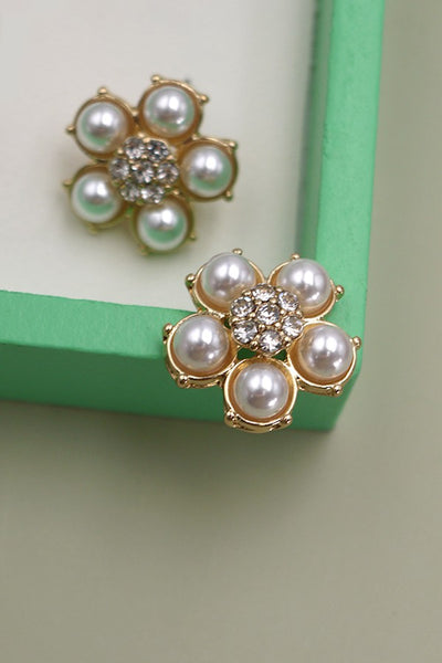 PEARL RHINESTONE FLOWER STUD EARRINGS | 31E03376