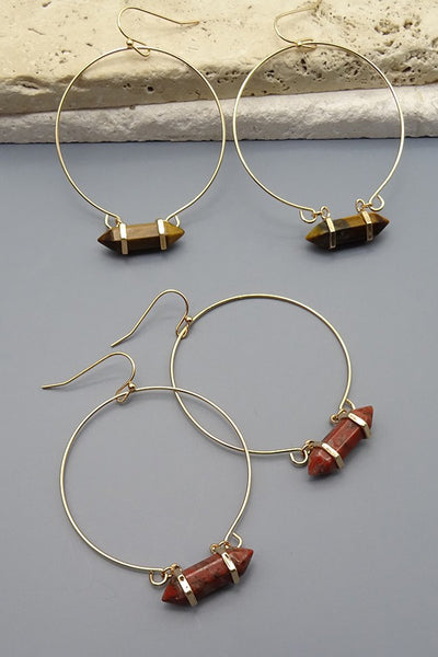 NATURAL STONE BAR DROP HOOP EARRING | 47E13612c