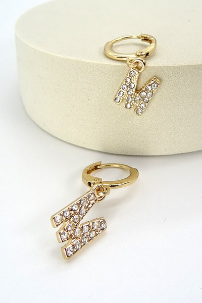 RHINESTONE INITIAL ON HOOPEARRING | 13E356