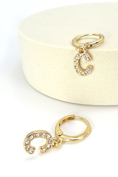 RHINESTONE INITIAL ON HOOPEARRING | 13E356