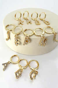 RHINESTONE INITIAL ON HOOPEARRING | 13E356