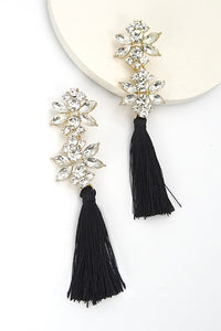 FLOWER RHINESTONE W/TASSEL LINEAR EARRINGS | 51E20371