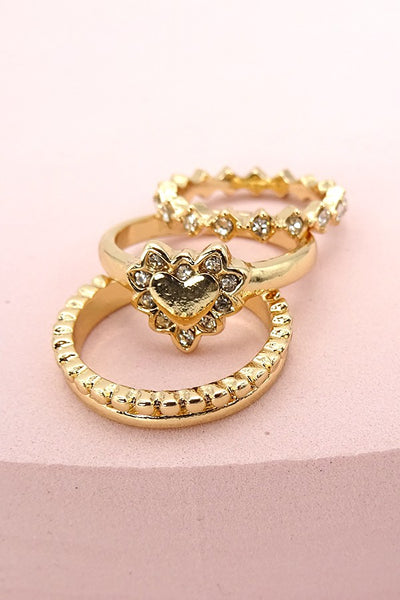 HEART RHINESTONE 3 RING SET | 31R21023