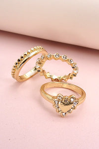 HEART RHINESTONE 3 RING SET | 31R21023