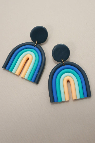 Color Block Rainbow Clay Polymer Drop Earrings | 40E169
