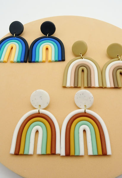 Color Block Rainbow Clay Polymer Drop Earrings |40E169