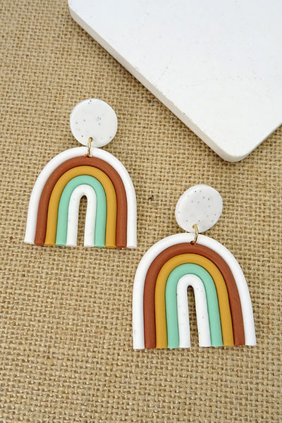 Color Block Rainbow Clay Polymer Drop Earrings | 40E169