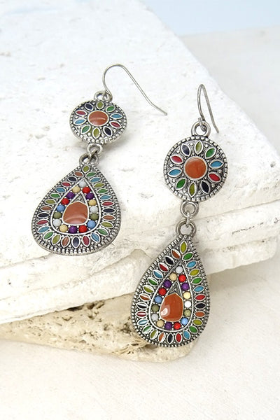 VINTAGE AZTEC TEARDROP EPOXY EARRINGS | 25E323