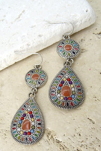 VINTAGE AZTEC TEARDROP EPOXY EARRINGS | 25E323