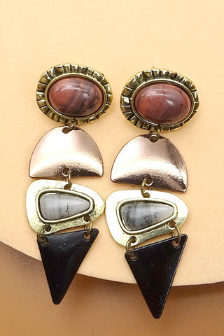 BOHO TRIPLE DROP STONE EARRING | 40E163