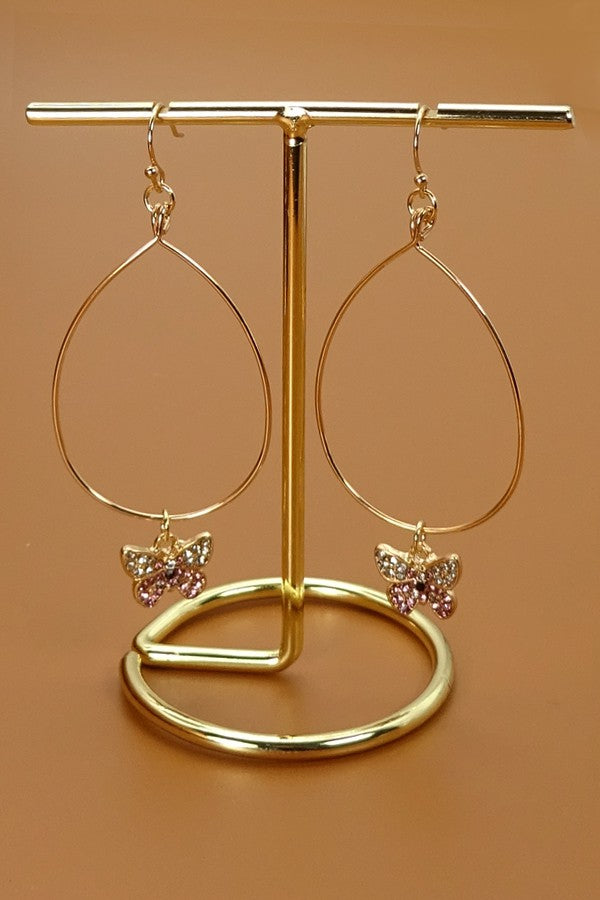 RHINESTONE BUTTERFLY WIRE HOOP EARRINGS | 37E13709