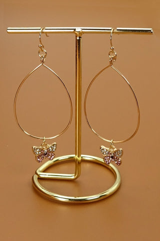 RHINESTONE BUTTERFLY WIRE HOOP EARRINGS | 37E13709