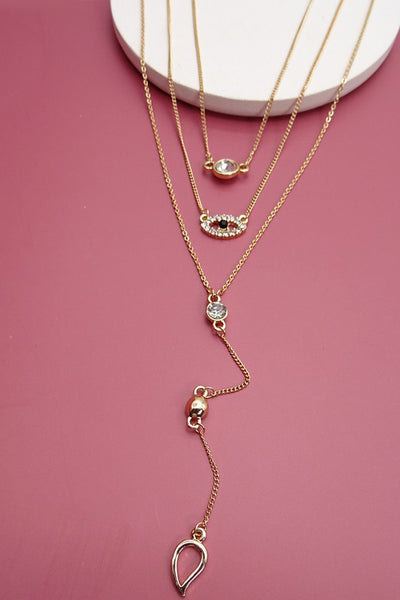 3 LAYER HEMSA  RHINESTONE Y NECKLACE | 31N7096