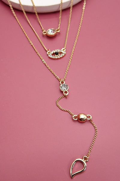 3 LAYER HEMSA  RHINESTONE Y NECKLACE | 31N7096