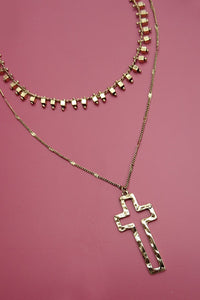 DOUBLE LAYER DROP CROSS LAYER NECKLACE | 25N202