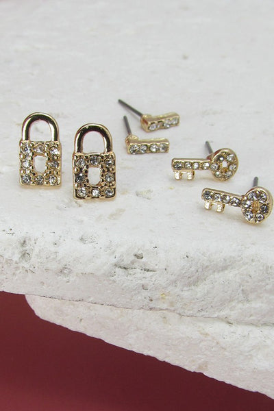 LOCK KEY BAR RHINE TRIO EARRINGS | 13E327