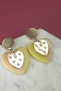 TWO TONE HEART METAL MIX DROP EARRINGS | 31E21263