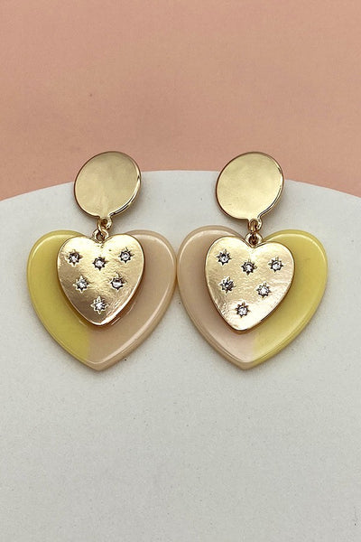 TWO TONE HEART METAL MIX DROP EARRINGS | 31E21263