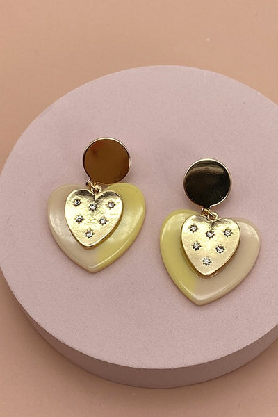 TWO TONE HEART METAL MIX DROP EARRINGS | 31E21263