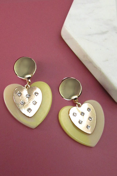 TWO TONE HEART METAL MIX DROP EARRINGS | 31E21263