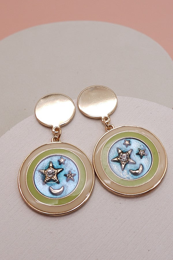 STAR MOON EPOXY CIRCLE DROP EARRINGS | 31E21261