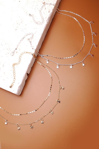 DELICATE DOUBLE LAYER STAR DROP NECKLACE | 47N19411