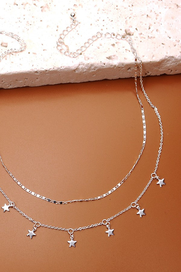 DELICATE DOUBLE LAYER STAR DROP NECKLACE | 47N19411