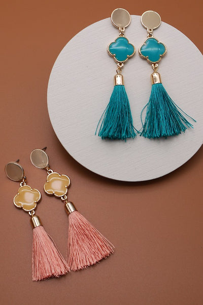 RAFIA TASSEL LINEAR DROP  CLOVER EARRINGS | 31E21204-2